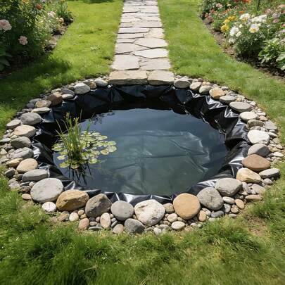 15 X 15 Ft Pond Liner, 45 Mil Thickness, EPDM Rubber Material Fish Pond Liner For Outdoor Ponds, Easy To Cut, Durable & Leakproof, For Water Garden, Waterfall, Fishpond, Koi, Fountains, Black