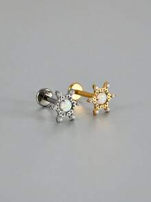 1 chiếc khuyên môi/khuyên sụn tai bằng titan nguyên khối hình lục giác đính đá CZ G23, khuyên tai đính đá opal hình hoa, cỡ 16G, ren trong, kiểu labret, khuyên tai hình mèo đính đá CZ, khuyên tai tragus. - Như thể hiện trong hình ảnh - Xem 4