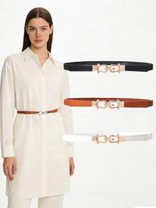 Cinturón elástico con hebilla para mujer, correa delgada de cintura retro adecuada para vestidos y pantalones, para uso diario - Multicolor - Ver 7