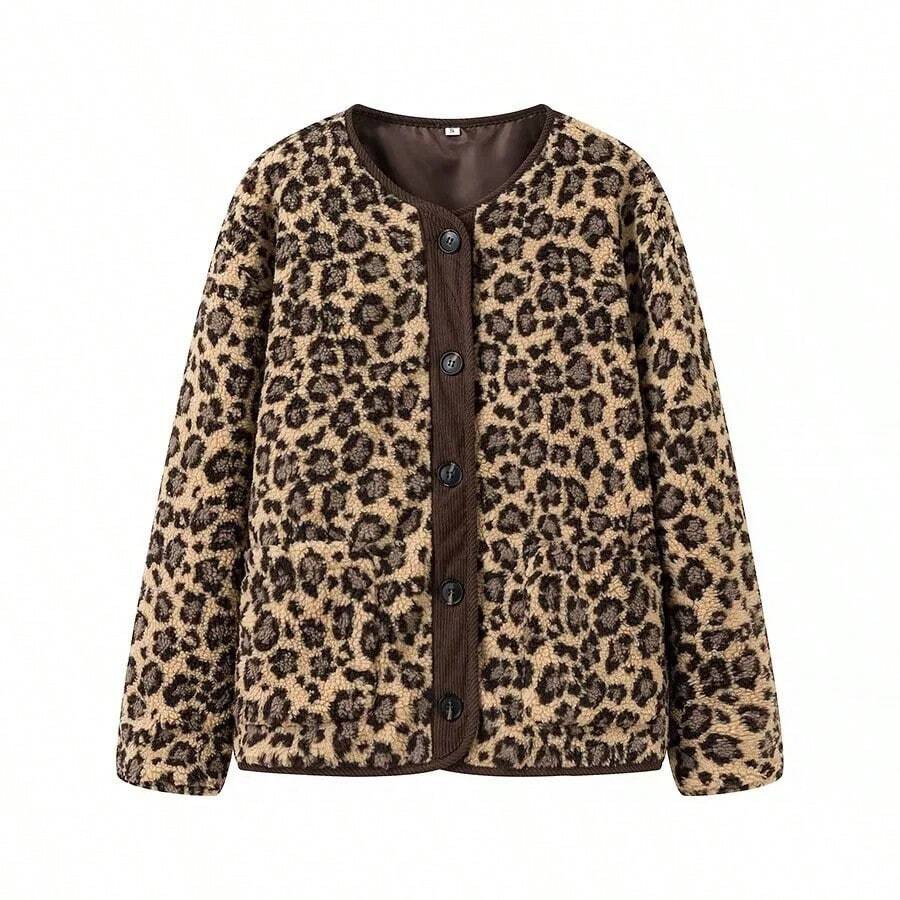 Scacto Women's Fashion Street Hipster Leopard Print Coat - 棕色 - 查看 1