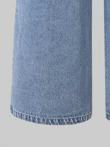 2026 Summer New Arrival Big Girls' Blue Denim Overalls, Loose Straight Leg Jumpsuit With Bow Decor - Blue - View 8
