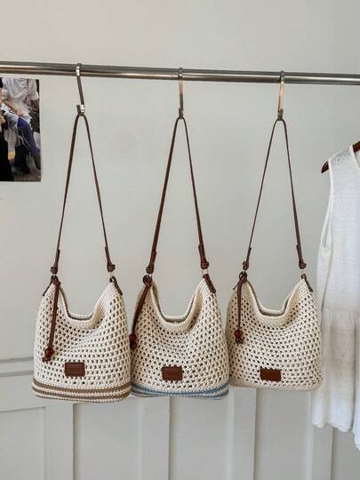 高品质字母装饰手工编织单肩/斜挎包，适合日常出行、约会和聚会