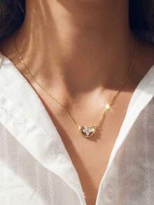 1pc S925 Sterling Silver Heart-Shaped Four-Leaf Flower Pendant Necklace, Delicate Romantic Gift For Women On Valentine's Day, Thanksgiving, Anniversary - Love - View 9