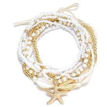 7件套波西米亚风手链套装，海星造型，金色白色珠子，手工制作，蓝色，适合节日、音乐节、婚礼等场合佩戴。 - 金色 - 查看 5