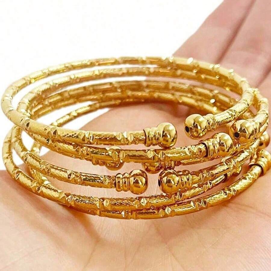 6pcs 3mm Bangle Bracelets, Dubai Style, Gold, Wedding Jewelry, Gift - Nhiều màu - Xem 1