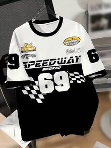 Loose-Fitting American Racing 69 Style T-Shirt With A Black And White Checkered Flag Design. - TB-ZLC0045 - 查看 2