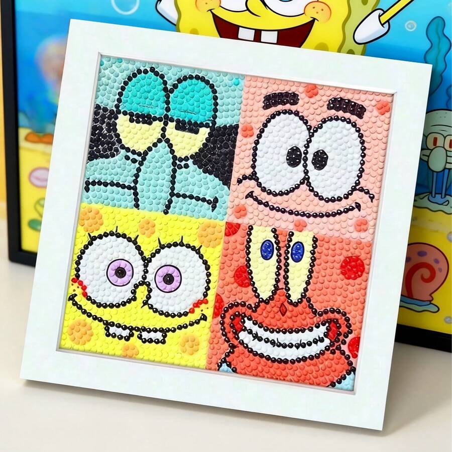 SpongeBob SquarePants 1 pieza Kit de pintura de diamantes 5D DIY, regalo para niños, juguete para niños, arte y manualidades, juguete para niñas, arte de diamantes, personaje de dibujos animados, hermanos pulpo, proyecto de manualidades educativas para niños, manualidades innovadoras de Halloween, alternativa a la pintura al rayado, conjunto de pintura de diamantes de alta calidad, puede hacer una decoración exquisita para la sala de estar, puede ser un relleno de bolsa de fiesta y un regalo del Día de San Valentín, una excelente opción de regalo para niñas y niños