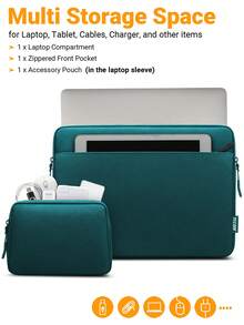 TECOOL 13.3-16英寸笔记本电脑保护套，兼容MacBook Air Pro、HP等机型，防震防水，带配件袋 - 水鴨藍 - 查看 2