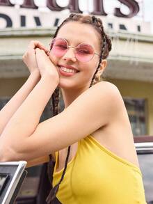 Shadewire 1副女士复古大框时尚眼镜，适合海滩和旅行，春夏两季海滩度假、户外活动、旅行复古时尚配饰 - 金色 - 查看 12