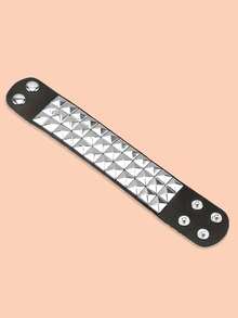 3件套PU皮革方形铆钉朋克风手镯，男女通用时尚手镯，哥特朋克摇滚风手镯，万圣节派对配饰 - 款式1 - 查看 7