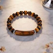 1pc Men's Natural Gemstone Bracelet, Suitable For Daily Wear - Coffee Brown - View 2