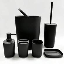 6pcs Bathroom Accessories Set, Bathroom Vanity Sets With Toilet Brush, Trash Can, Tumbler, Soap Dish, Toothbrush Holder & Soap Dispenser - Multicolor - View 21
