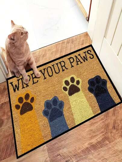 1 tấm thảm chùi chân in hình dấu chân thú cưng hoạt hình - Thảm mềm thấm hút tốt cho lối vào, phòng tắm, phòng ngủ, phòng khách - Thảm có thể giặt máy với dòng chữ "Chào mừng" bằng tiếng Trung và tiếng Anh.