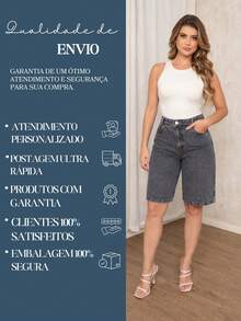 Women's High-Waisted Denim Bermuda Shorts With Front And Back Pockets, Casual, Party, Boho, Cute, Cotton, Button Pocket, Zipper, Beach Shorts, Holiday, Home, Daily, Airport Clothes, Summer - 燧石 - 查看 7