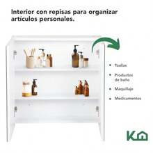 Kingshouse Botiquín con Espejo para Baño con 2 Puertas - Color Blanco - Gabinete Organizador con Repisas - 60x14x60 cm - Melamina 16 mm - Mueble Armable para Hogar - Blanco - Ver 6