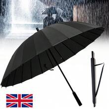 24 Ribs Umbrella Classic Large Umbrellas Strong Windproof Stormproof Black V - Black - View 1