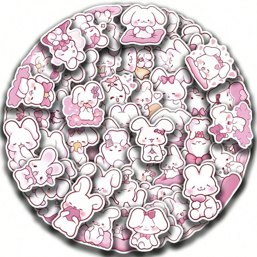 50pcs Pink Bunny Stickers, Creative Doodle Stickers, Office Supplies, Mobile Phone And Computer Stickers, High-Value, Durable, Exquisite, Cool Stickers, Fun, Classic, Colorful Cartoon Design, Gift Decoration, Phone Case Decoration Stickers, Reusable, Colorful Cartoon Design, Suitable For Water Bottles, Skateboards, Mobile Phones, Etc., Very Suitable For School Supplies, A Top Choice For Holiday Gifts. - 50pcs - View 1