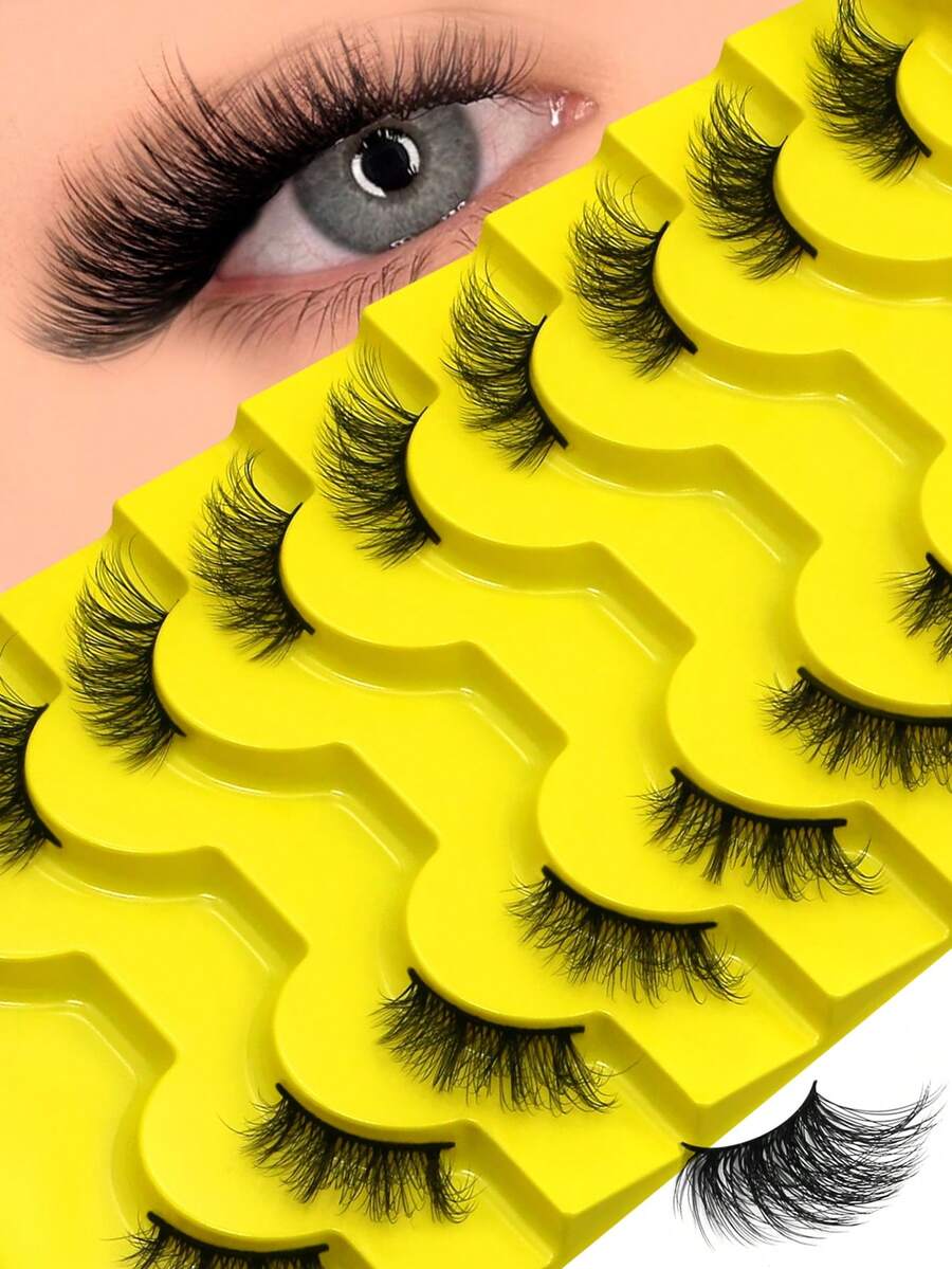 GROINNEYA 9 pares de pestañas postizas que crean un efecto de ojos alargados, pestañas postizas esponjosas y difuminadas de media tira, pestañas cruzadas, aspecto natural, pestañas postizas de visón 3D suaves y voluminosas, adecuadas para cosplay, uso diario y maquillaje de citas. - Ver 1