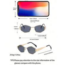 1副多边形时尚金属小框女士眼镜 - 金色 - 查看 4