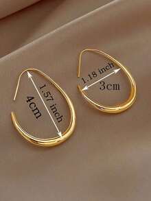 1 Pair Copper Material Simple U-Shaped Teardrop Hoop Earrings, Fashion Daily Wear Gift For Women - 金子 - 查看 3