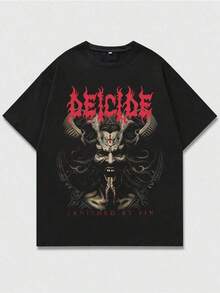 Camisa Negra con Estilo de Deicide y álbum "Banished by Sin",Camiseta casual de cuello redondo y manga corta con estampado,adecuada para uso diario en primavera y verano,unisex - Negro - Ver 1