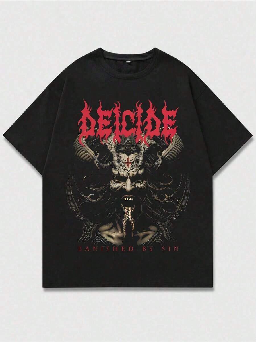 Camisa Negra con Estilo de Deicide y álbum "Banished by Sin",Camiseta casual de cuello redondo y manga corta con estampado,adecuada para uso diario en primavera y verano,unisex - Negro - Ver 1