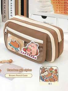 6pcs/Set Capybara Stationery Set, Including Capybara Pencil Case, 5pcs Stickers, Cute Capybara Pencil Bag, Multi-Layer Capybara Pencil Bag, Capybara Brooch Bag, For Organizing School Supplies, Pens, Rulers, Girls And Kids Pencil Case (5pcs Random Stickers) - Multicolor - View 7