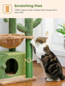 PAWZ Road 33" Cactus Cat Tree, Cat Tower For Indoor Cats With Large Cat Cave, Scratching Post For Cats With Deep Hammock And Cozy Top Resting Place - màu xanh lá - Xem 8