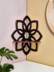 1pc Minimalist Black Line 8-Petal Lotus Bloom Shaped Decorative Floating Shelf/Shelves, Wooden DIY Assembly, Suitable For Candle Holder, Home Decor Corner Rack, Living Room Display Shelf, Small Item Storage - Black - View 7