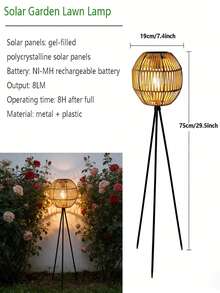 1pc Solar Rattan Floor Lamp, Woven Rattan Texture Plastic Solar Garden Light, Suitable For Yard, Path, Porch, Garden, Auto On At Dusk Solar Lantern - A - View 3