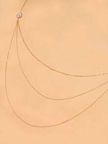 1 chiếc vòng cổ dây mảnh hình hoa đính đá Zirconia vàng gợi cảm, dây chuyền kim loại nhiều lớp tua rua đeo quanh người dành cho nữ, trang sức cô dâu. - Vàng - Xem 3