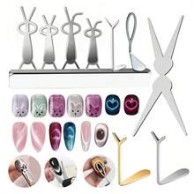 Nail Art Mold Set, Including X-Shape, V-Shape, Heart-Shape, Rabbit Shape, Folding Rabbit Shape And Different Size Hollow Molds, Can Create 3D Cat Eye Effect, Easy To Use, Suitable For Beginners, Applicable For Nail Salons, Home, Studio, Travel, Great Gift For Beginners, Enthusiasts, Artists, Ladies On Christmas, Birthday, Valentine's Day - Multicolor - View 2