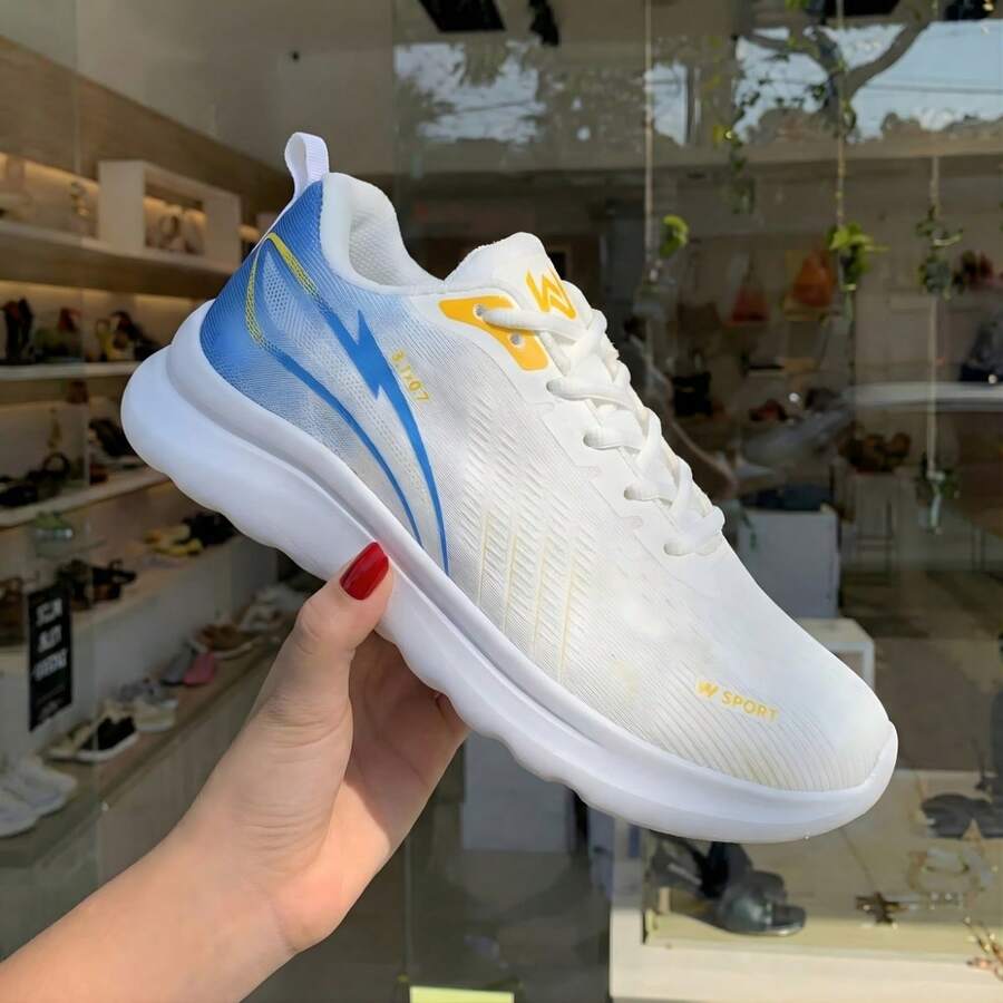 SNKR Box Women's/Men's Sneakers With Comfortable Breathability And High Grip On The Sole For Walking - 白色和藍色 - 查看 1