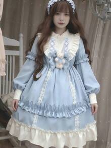 1 chiếc váy kiểu Lolita ngọt ngào dễ thương kiểu Nhật Bản dành cho bé gái, phụ kiện trang phục cosplay phù hợp cho các bữa tiệc và buổi biểu diễn, bao gồm váy + nơ hình gấu bông (gấu bông được tặng ngẫu nhiên) Mùa xuân - Nhiều màu - Xem 3