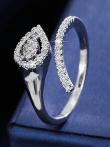 1 pieza Anillo ajustable para mujer, anillo geométrico abierto personalizado con micro-incrustación de circonita sintética, versátil, elegante y de moda, adecuado para regalo y uso diario - anillo abierto - Ver 3