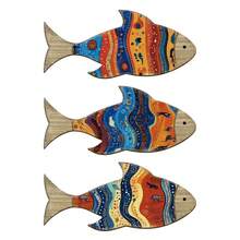 3pcs Bohemian Style Wooden Fish Wall Decor Set, Summer Ocean Theme Wall Decor, Door Decor, Bohemian Style Room Decor, Ocean Animal Home Decor, Bedroom Decor, Bathroom Decor (Adhesive Tape Included) - Multicolor-sending Tape - View 7
