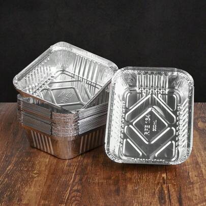 Disposable Square Aluminum Foil Meal Box, Thickened Tin Foil Container, Baking Barbecue Takeout Packaging Box, Heat Resistant Oven