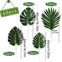 21 片棕榈叶和藤条 - 7 种各式绿色人造热带棕榈叶和茎，适用于丛林主题婚礼、生日派对、宴会桌装饰 - 綠色 - 查看 16