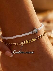 Vòng chân khắc tên hình bướm bằng thép không gỉ theo yêu cầu, vòng chân hình trái tim khắc chữ Ả Rập cá nhân hóa. - Kiểu nhiều lớp 1 - Xem 7