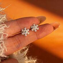 1 Đôi bông tai bạc S925 cao cấp thiết kế hình bông tuyết đính đá Cubic Zirconia, món quà trang sức thanh lịch dành cho phái nữ. - Bạc - Xem 8