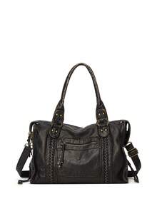 Women's New Retro Tote Handbag, European And American Fashion Motorcycle Bag, Large Capacity Travel Bag, Suitable For Shopping, Commuting And Daily Use - Black - View 3