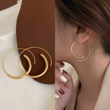 JOJELOO Metal Twisted Circle Earrings, Minimalist Double-Layer Geometric Earrings For Women - Gold - View 3
