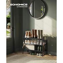 SONGMICS Zapatero Organizador Zapatos de 3 Niveles Estante Metálico con 4 Ganchos para 12 Pares Altura Ajustable Negro Tinta MLMR068B01 - 26,7 pulgadas de ancho x 11 pulgadas de profundidad x 20,8 pulgadas de alto - Ver 2