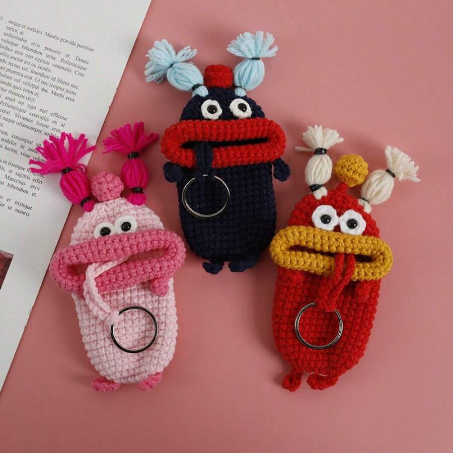 Handmade Sausage-Shaped Retractable Key Holder, Cute And Unique, Woven Car Key Protector Case - Multicolor - View 1