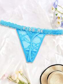 1 chiếc quần lót dây bikini ren gợi cảm in chữ pha lê tùy chỉnh, tên cá nhân hóa, quà tặng cho phụ nữ vào ngày Valentine, Giáng sinh, Halloween, Lễ Tạ ơn, sinh nhật. - Màu xanh nhạt - Xem 5