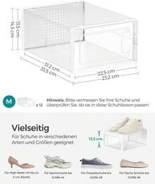 12 Transparent Shoe Boxes, Storage Box, High Heel Shoe Display, Large Capacity Plastic Shoe Cabinet Resistant To Dust, Moisture And Oxidation, Foldable And Stackable, Suitable For High Heel Shoes, Sports Shoes, Tennis Shoes, Small Leather Shoes, Flat Shoes And Other Shoes, Suitable For Shoes Size 44 And Smaller. - 查看 5