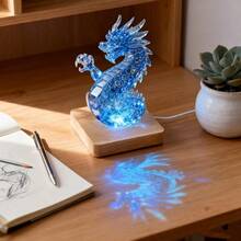 2pcs LED Wood Light Base 3D Glass Art, Resin Art Acrylic - Square Lighted Lamp Stand Pedestal Tabletop, Cabinet, Bedside Sphere Display - 方形燈 2 個 - 查看 3
