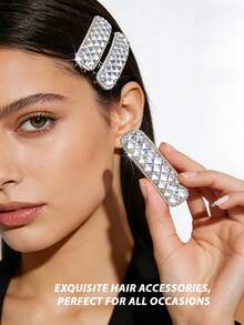 4pcs/SetSparkling Rhinestone Hair Accessory Set - Featuring Star-Shaped Claw Clips, Rhinestone-Trimmed Side Clips, And A Portable Folding Comb. A Versatile, "Light Luxury" Collection Perfect For Daily Wear, Commuting, And Travel.,Summer,Holiday - Silver - View 6