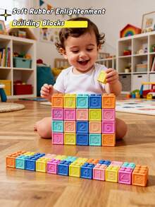 幼兒積木 柔軟教育積木 數字蒙特梭利玩具 洗澡玩具 嬰兒必需品 咬咬感官玩具 矽膠玩具 新生兒必需品 - 彩色 - 查看 1