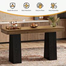LITTLE TREE 160cm Rustic Wood Bar Table Rectangular Counter Height Pub Table Thick Tabletop Sturdy Base For Kitchen Dining Room - Brownish Black - View 5